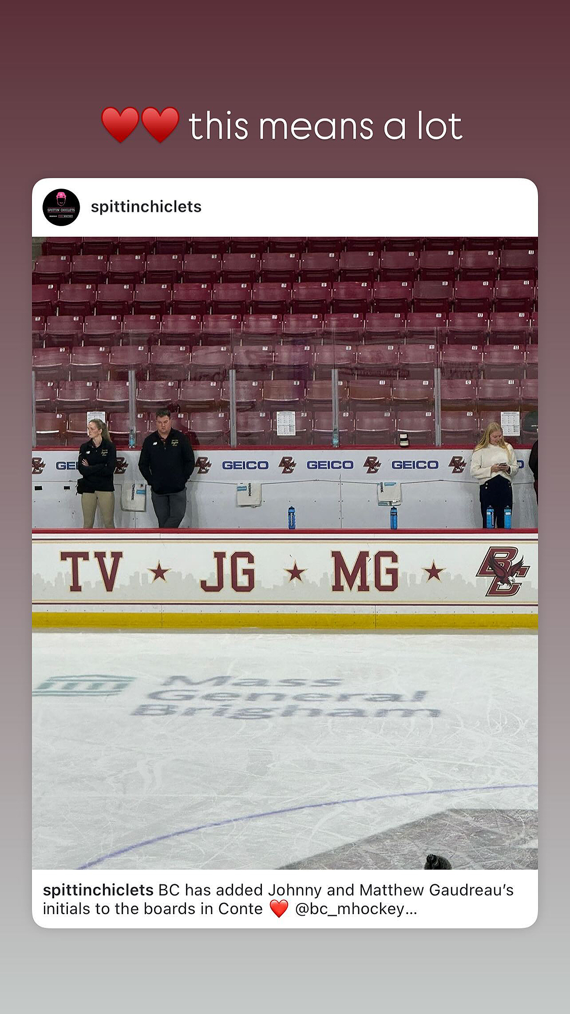 Meredith Gaudreau Reacts to Johnny, Matthew's Initials on College Rink