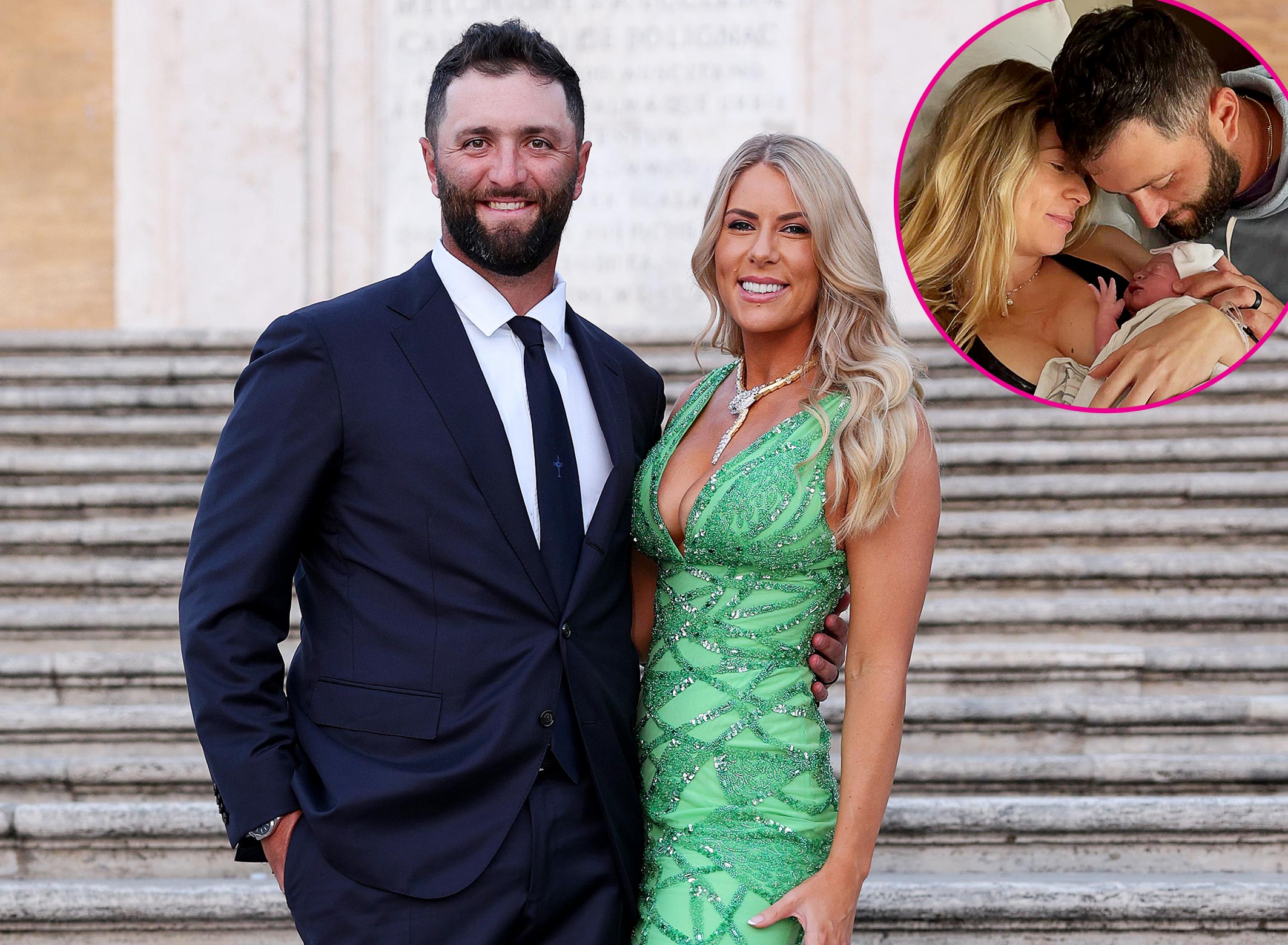 O jogador de golfe profissional Jon Rahm e sua esposa Kelley dão as boas-vindas ao terceiro bebê, filha Alaia