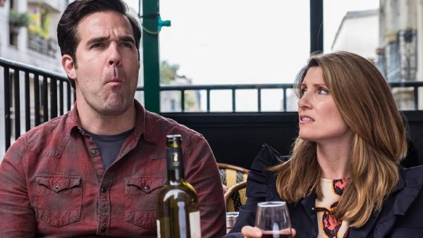 A woman looks at a man in Catastrophe.