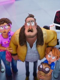 A family stands next to robot in 'The Mitchells Vs. The Machines.'