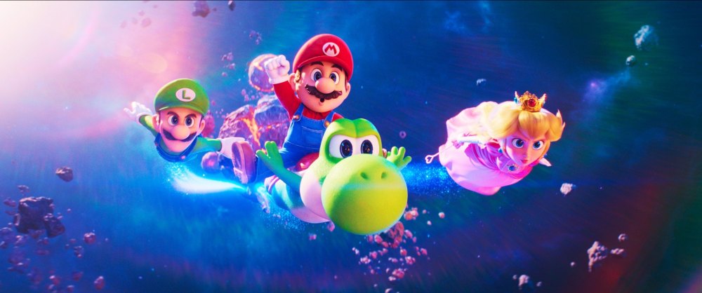 Luigi (voice: Charlie Day), Mario (voice: Chris Pratt), Yoshi (voice: Donald Glover), Princess Peach (voice: Anya Taylor-Joy) in The Super Mario Galaxy Movie