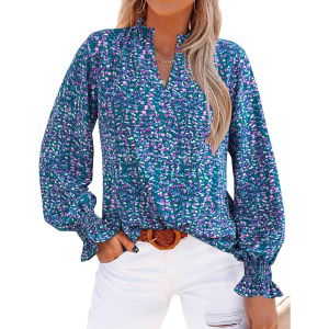 MASCOMODA Womens Boho Floral Long Sleeve Loose Chiffon Blouses