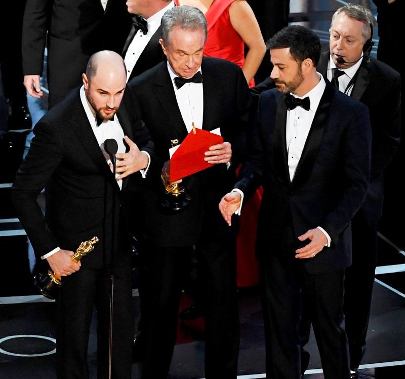 Jordan Horowitz, Warren Beatty and Jimmy Kimmel