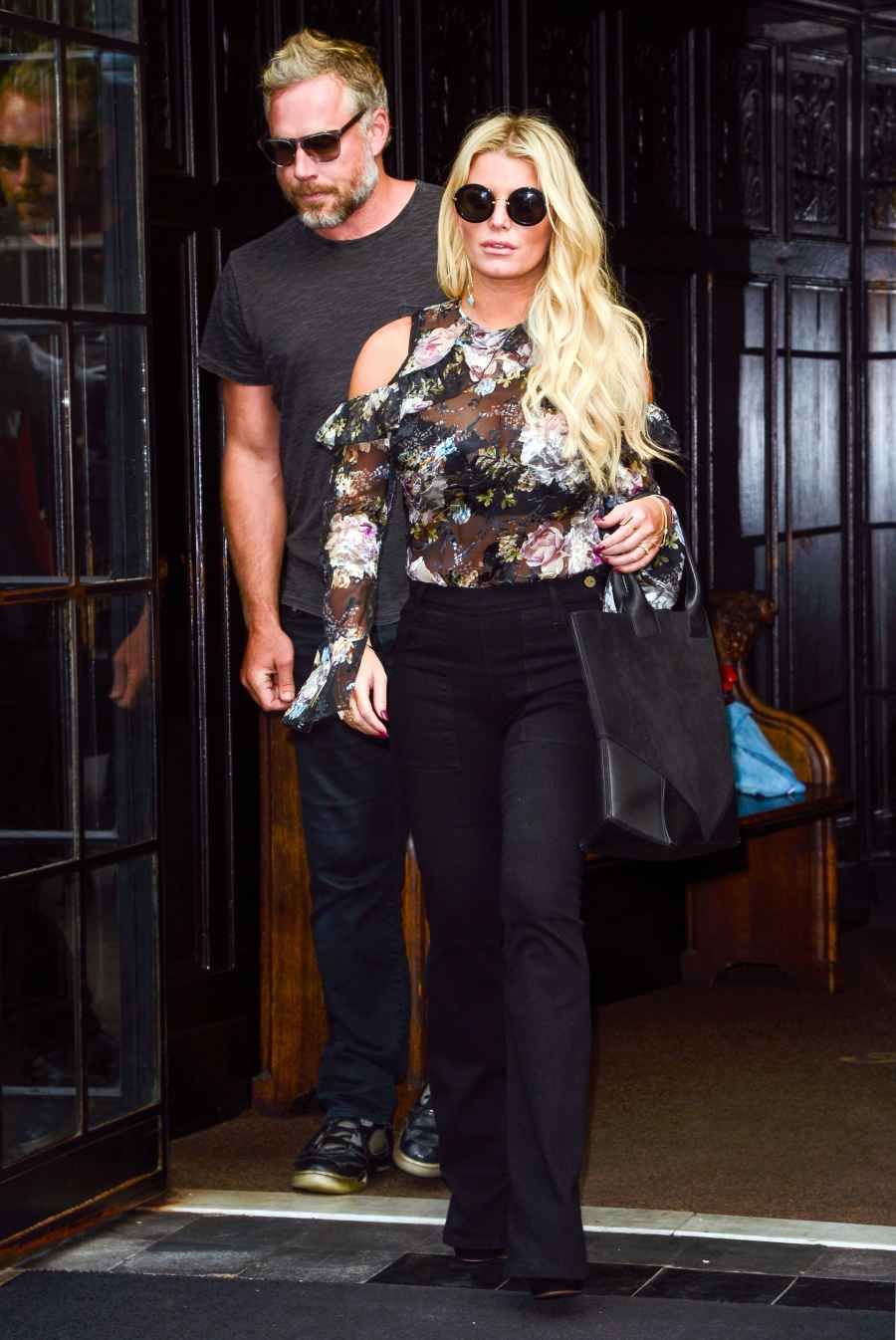 Jessica Simpson Wears Sheer Floral Shirt Street Style Photos 