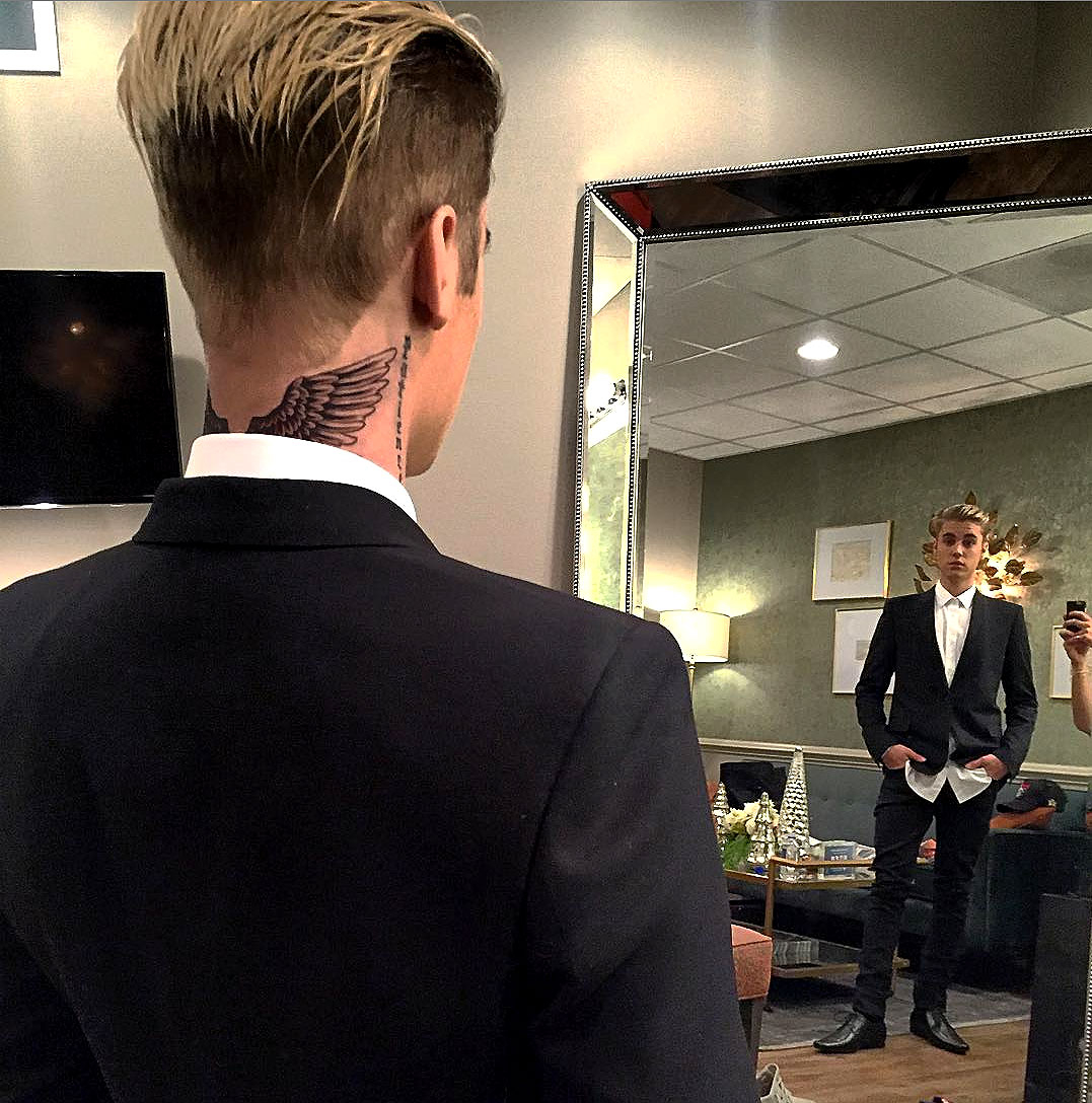 Justin Bieber gets David Beckham tattoo with angel wings on his neck just  like football star  Mirror Online