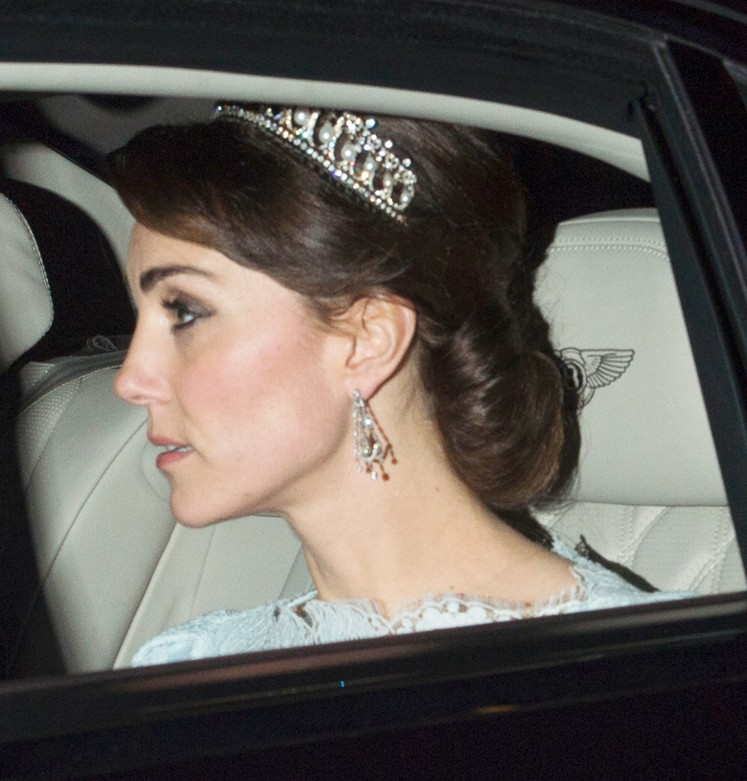 Kate Middleton wears the Lotus Flower Tiara at the Diplomatic