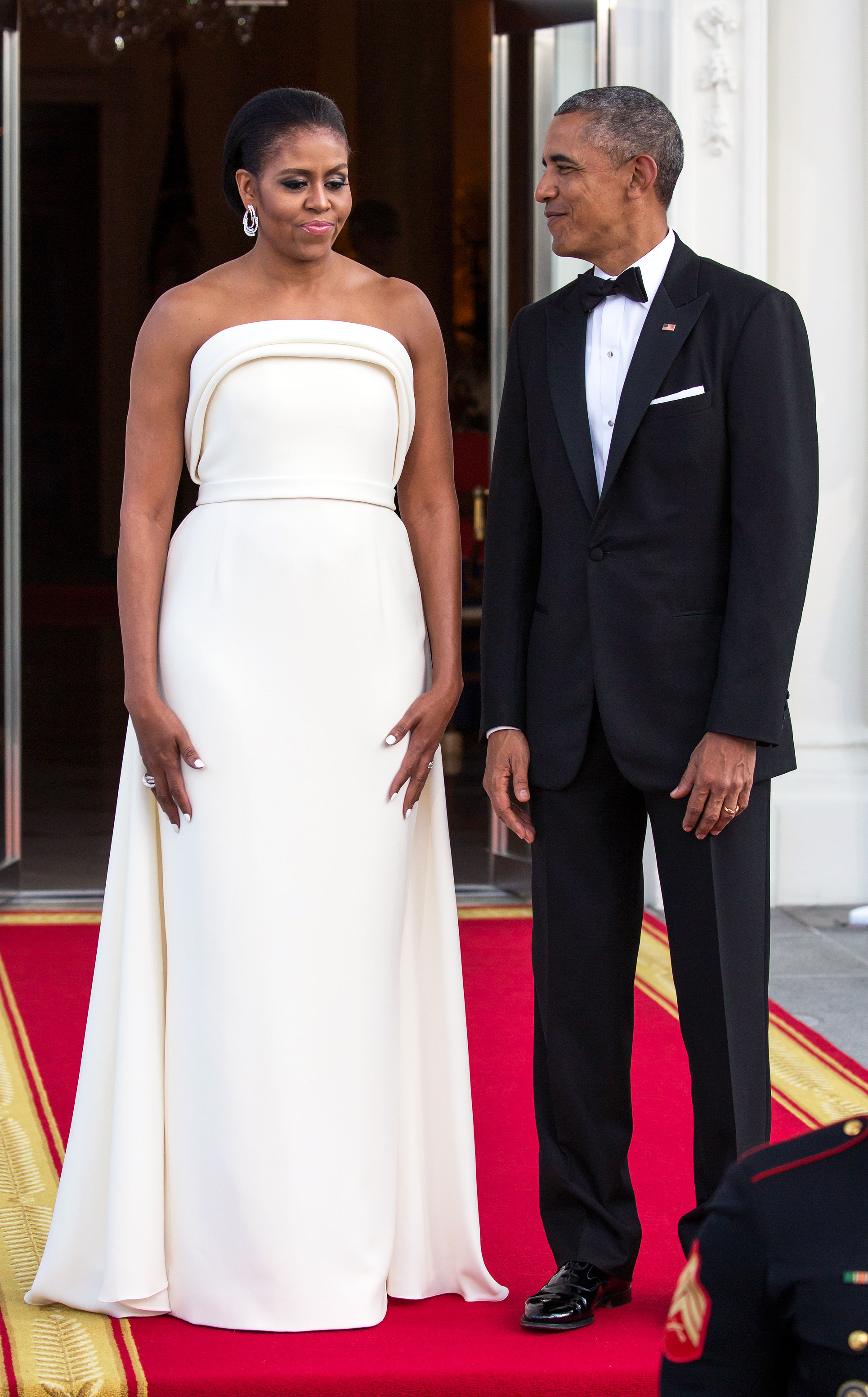 Michelle Obama Stuns in Cream Column Dress at State Dinner: Photos